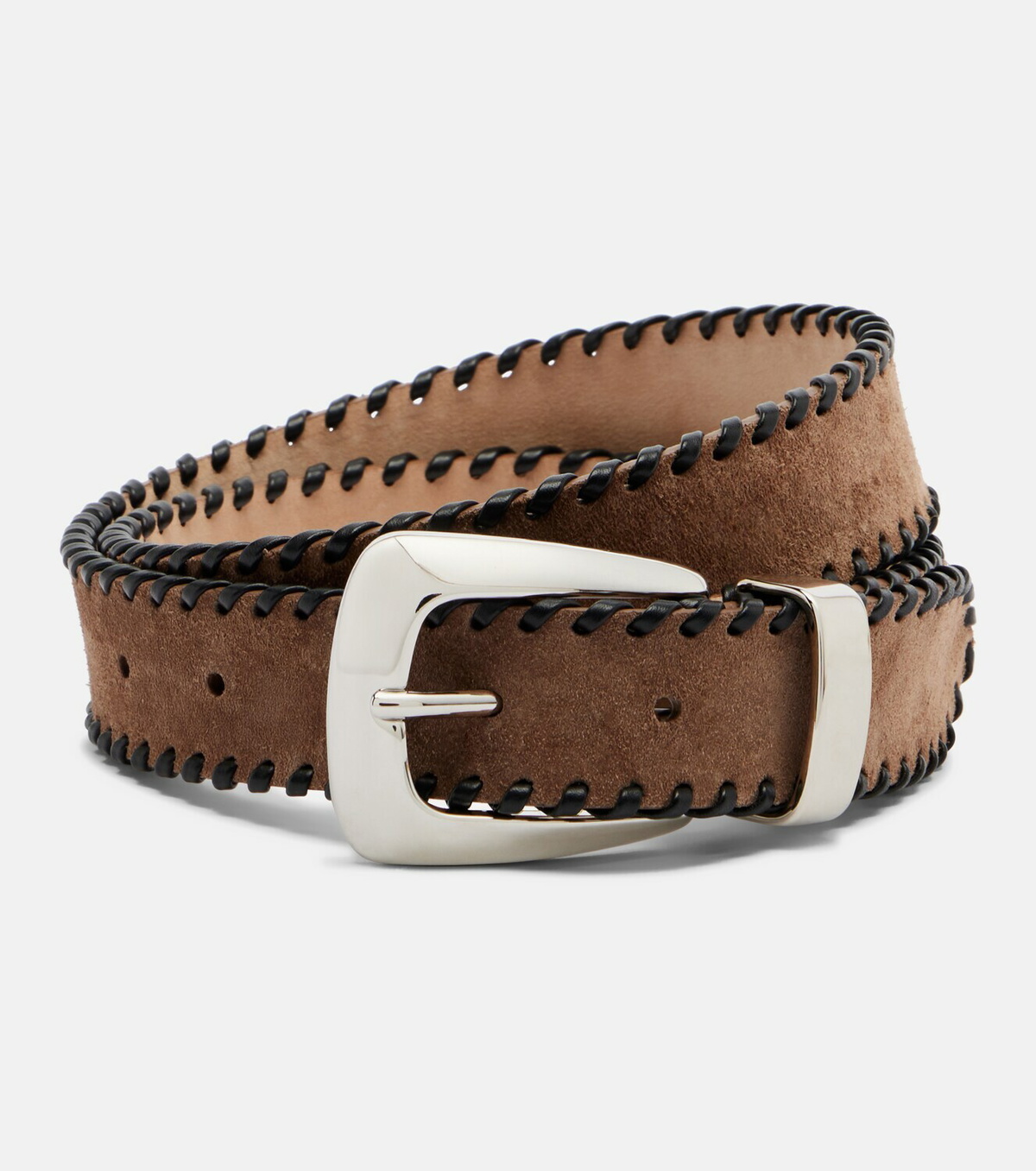 Khaite Benny leather-trimmed suede belt