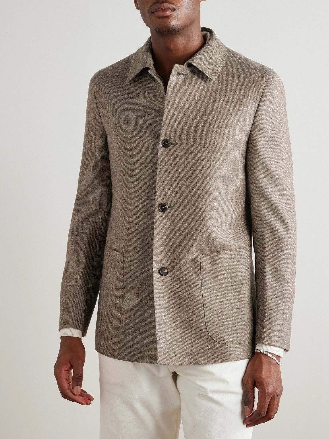 Caruso - Brushed-Wool Overshirt - Brown