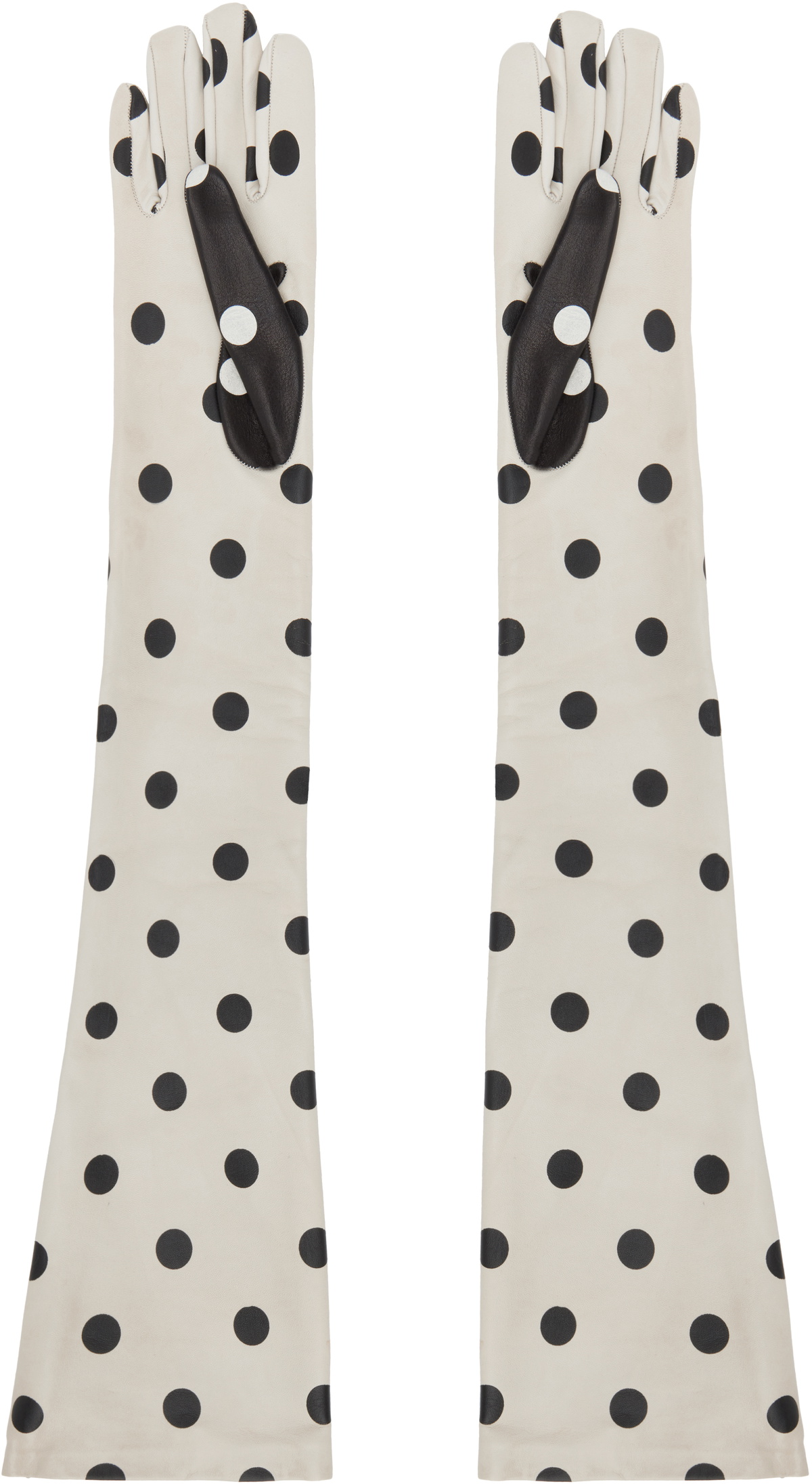 Moschino Off-White & Black Long Leather Gloves