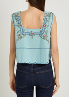 Free People Garden Wall Embroidered Cotton top Light Blue