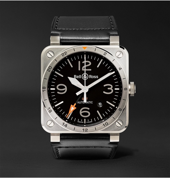 Photo: Bell & Ross - BR 03-93 GMT 42mm Steel and Leather Watch, Ref. No. BR0393‐GMT-ST/SCA - Black