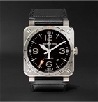 Bell & Ross - BR 03-93 GMT 42mm Steel and Leather Watch, Ref. No. BR0393‐GMT-ST/SCA - Black