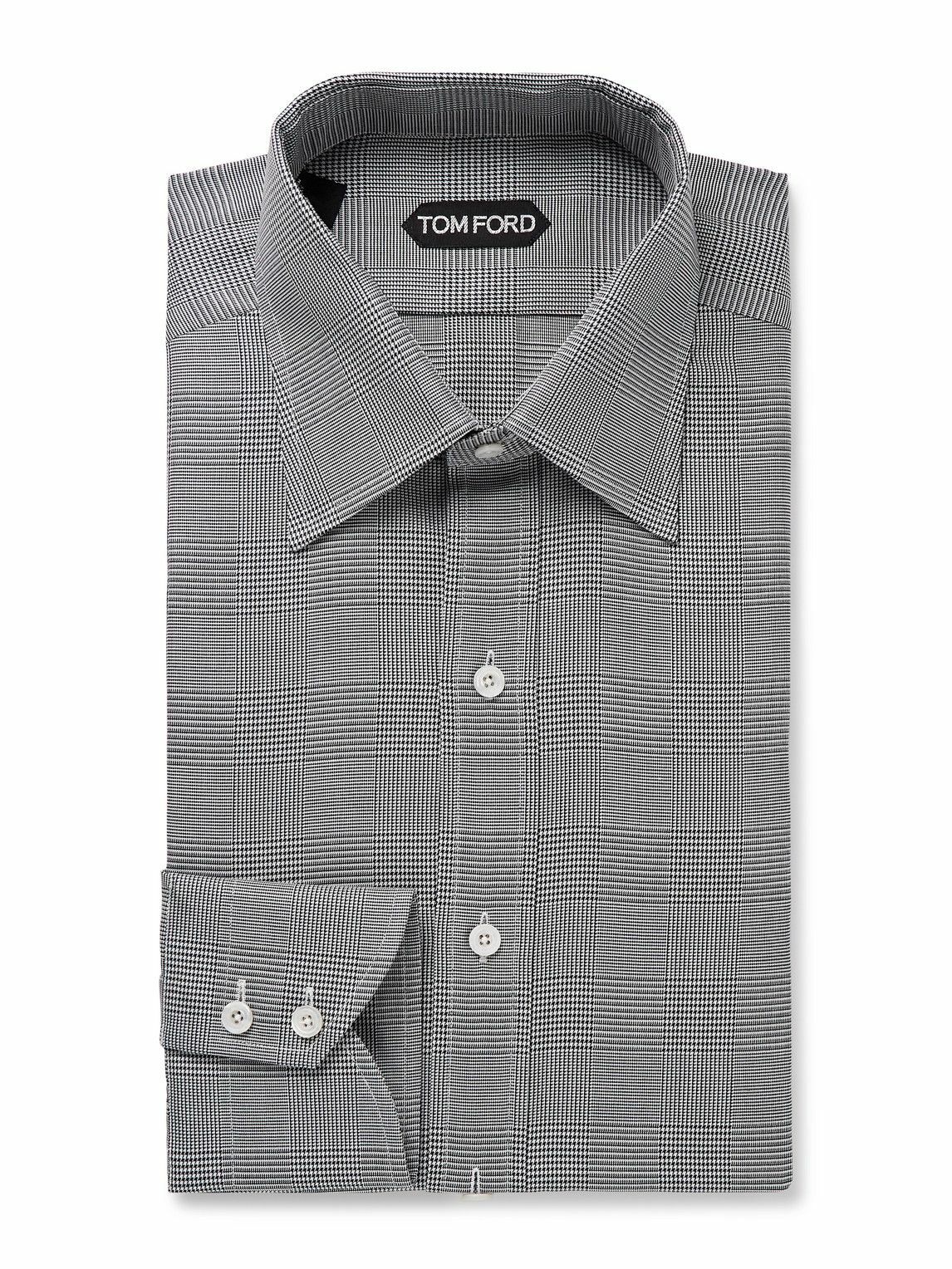 TOM FORD - Prince of Wales Checked Cotton-Poplin Shirt - Gray
