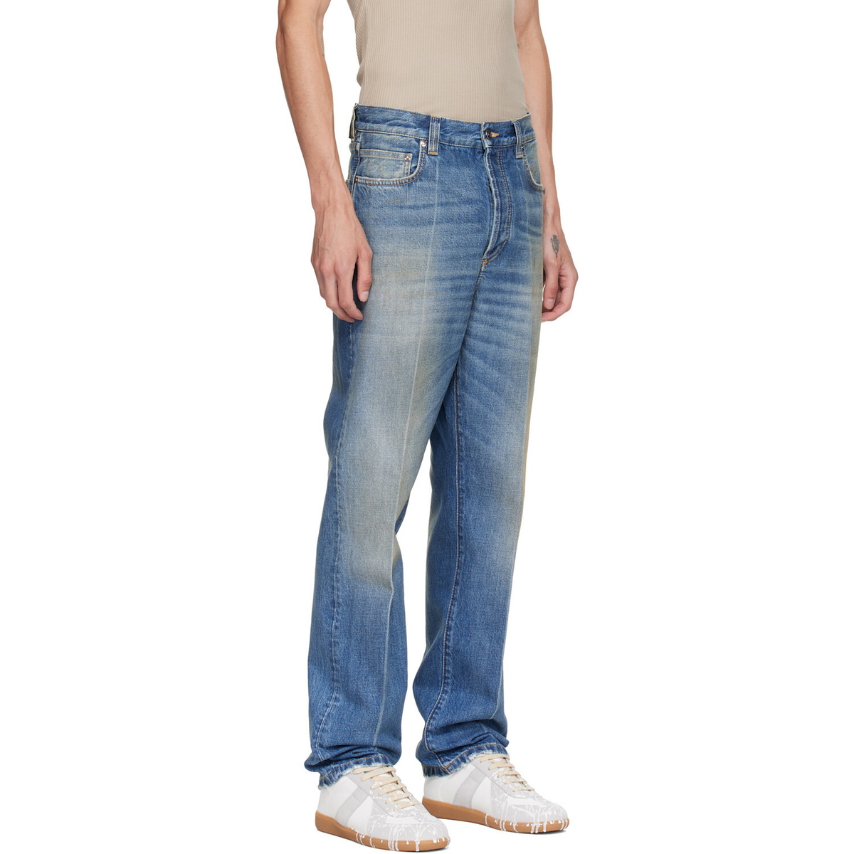 Versace Blue Distressed Straight Jeans