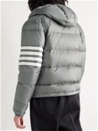 THOM BROWNE - Striped Quilted Shell Hooded Down Jacket - Gray