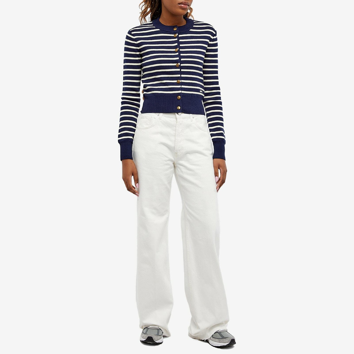 AMI Paris Women's AMI Sailor Stripe Cardigan in Nautic Blue