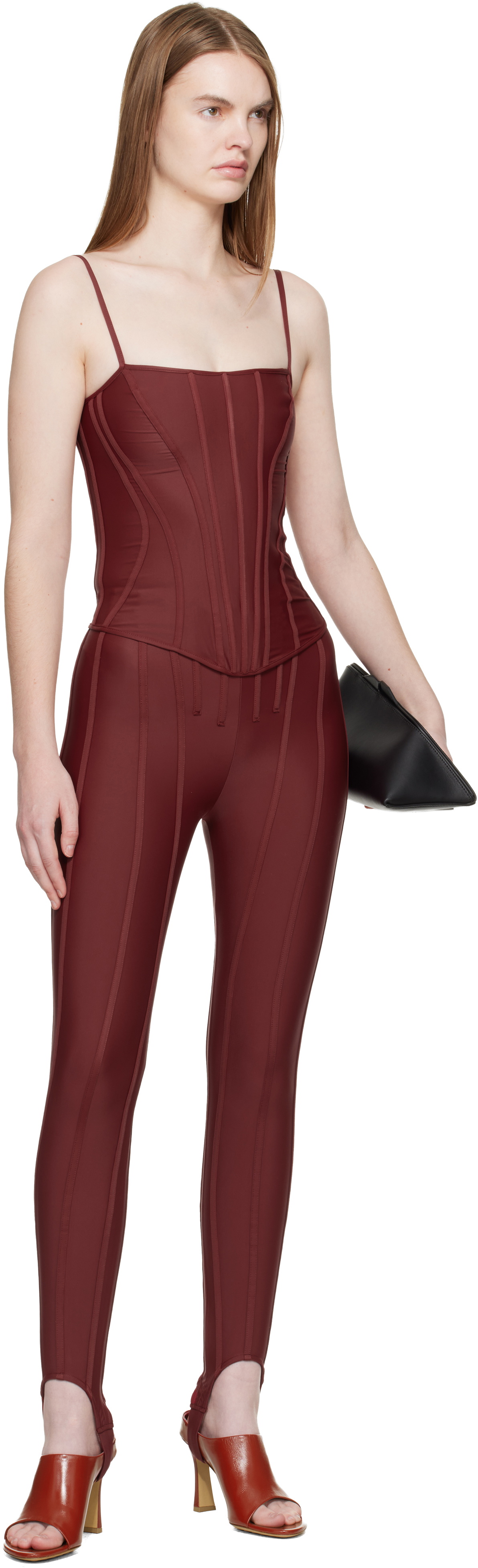 Mugler SSENSE Exclusive Burgundy Corseted Leggings