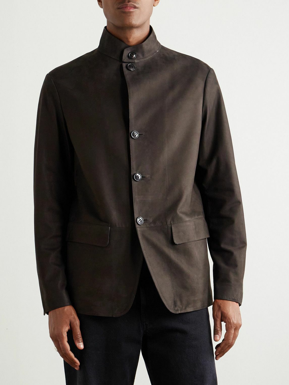 Zegna - Nehru-Collar Nubuck Jacket - Brown Zegna