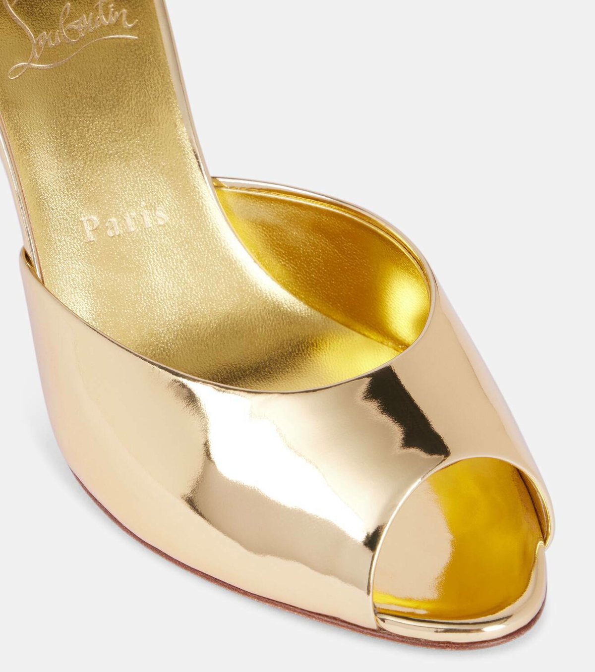 【Christian Louboutin】 Me Dolly 100 mirrored leather mules Me Dolly 100 mirrored leather mules in pink - Christian