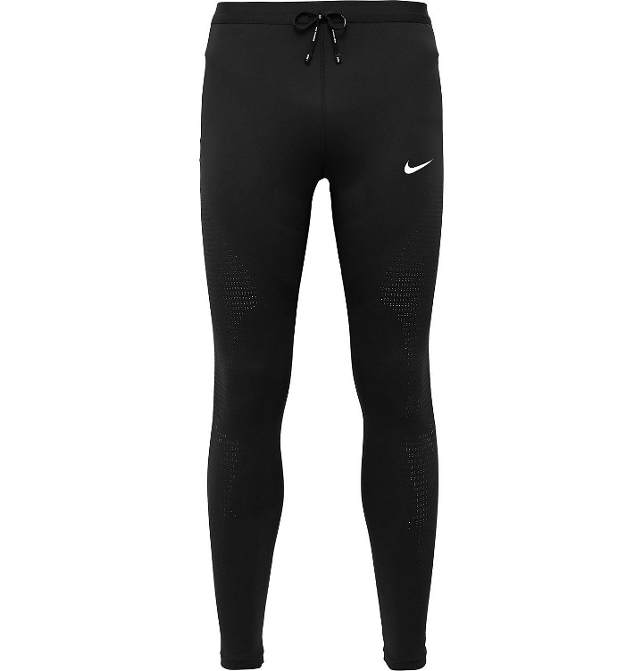 Photo: Nike Running - Logo-Print Perforated Stretch-Jersey Tights - Black
