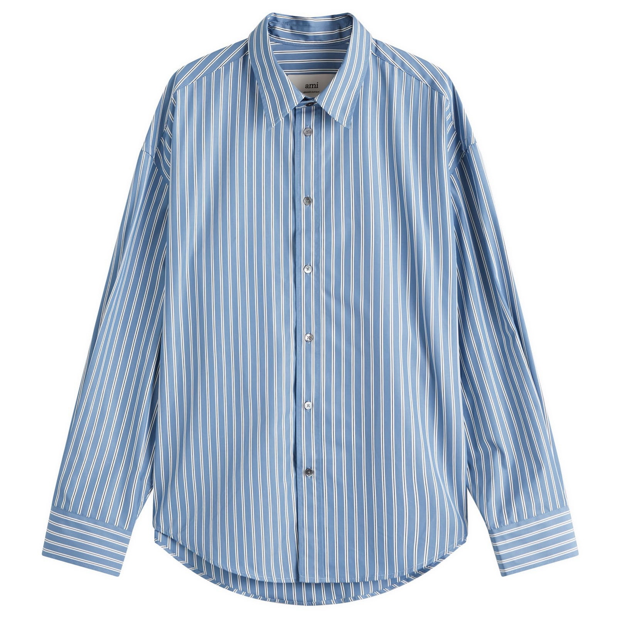 AMI Paris Men's Boxy Fit Stripe Shirt in Blue Note/White/Navy