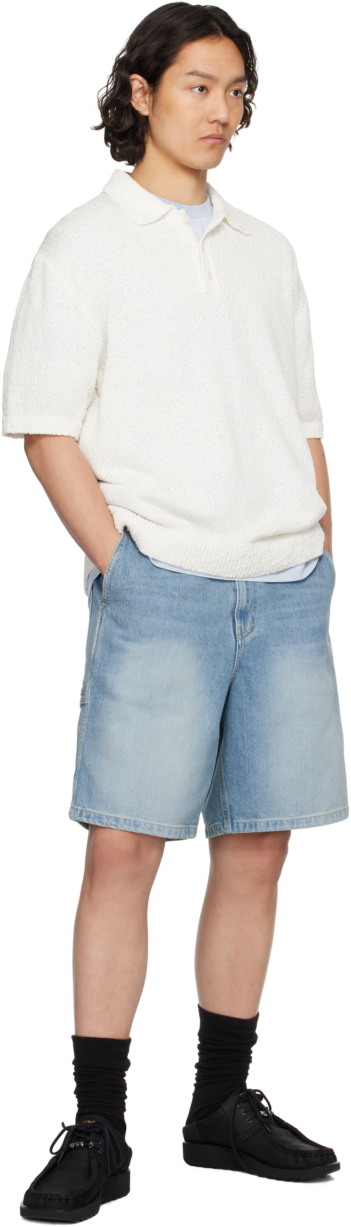 Solid Homme Blue Elasticized Waist Denim Shorts