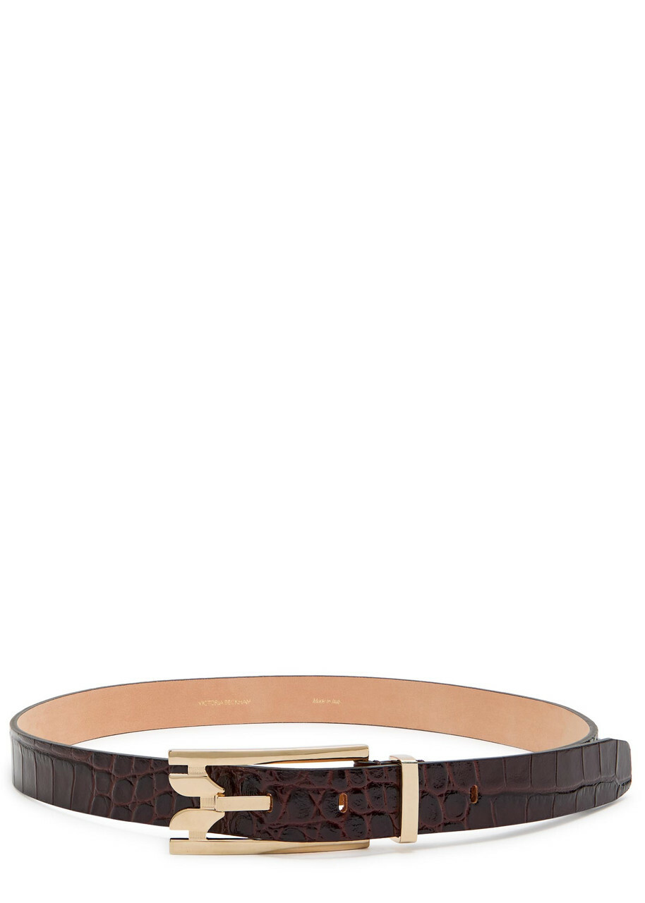 Victoria Beckham Dorian Pin Buckle Crocodile-effect Leather Belt Dark Brown