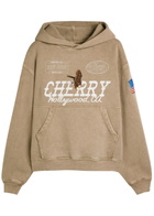 Cherry Los Angeles Hollywood Logo Hooded Cotton Sweatshirt Tan