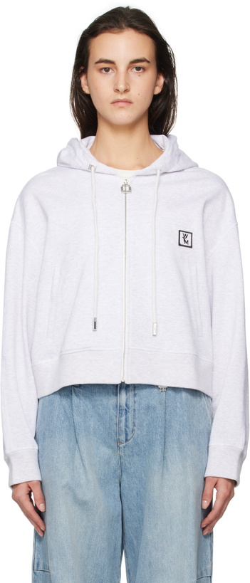 Photo: WOOYOUNGMI Gray Back Logo Hooded Zip-Up Hoodie