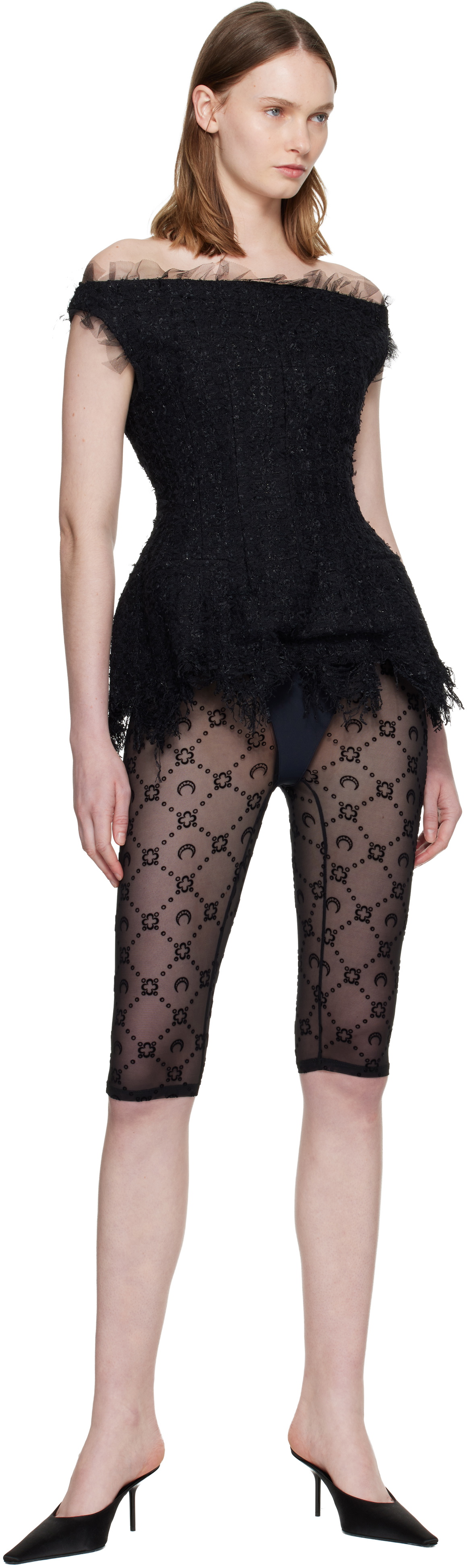Marine Serre Black Moonogram Mesh Flock Capri Leggings