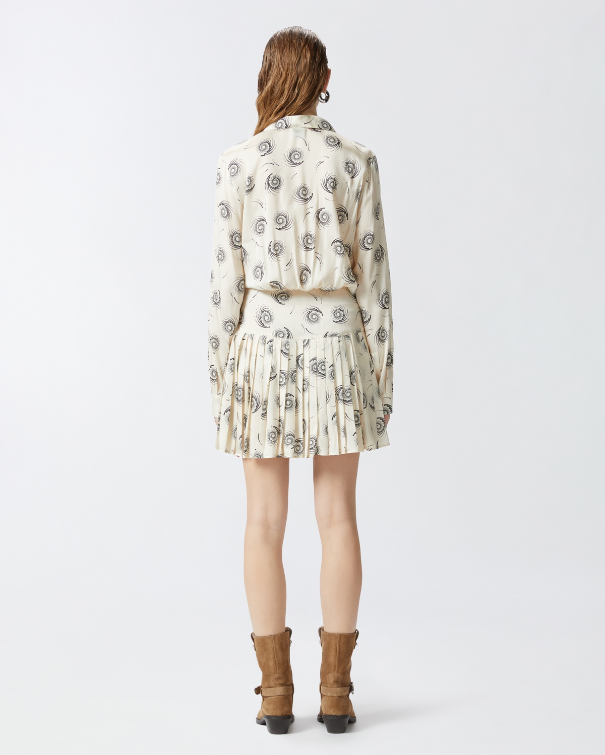 Pinko Mini Shirt Dress In Twill With Swirl Print Cream/Black