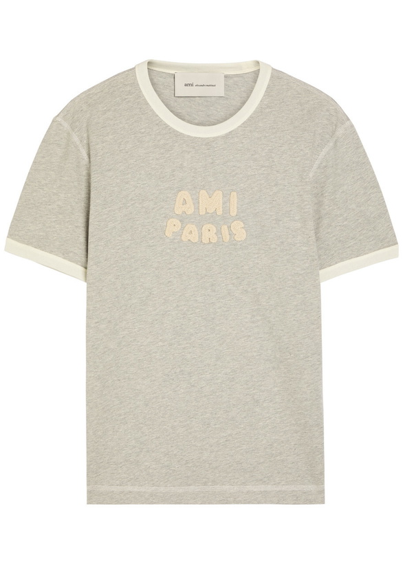 Photo: Ami Paris Logo-appliquéd Cotton T-shirt Grey