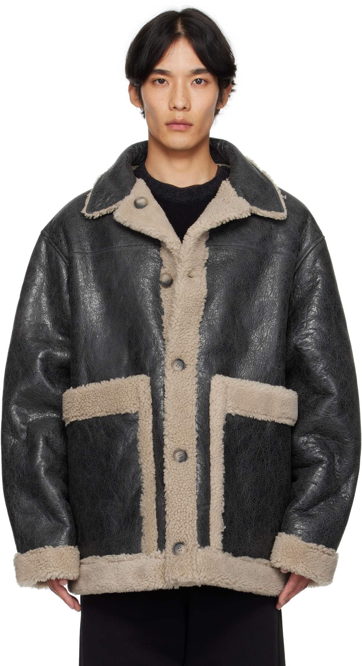 【関税＆送料込み】Mm6 Maison Margiela Shearling Jacket MM6 Maison Margiela Brown Paneled Shearling Jacket MM6