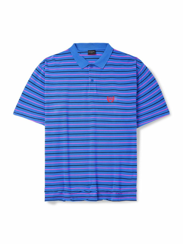Photo: Balenciaga - Oversized Striped Cotton-Piqué Polo Shirt - Blue