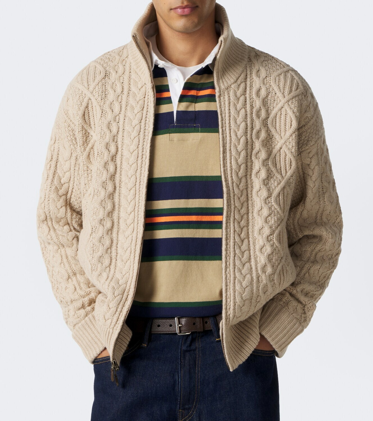 Polo Ralph Lauren Aran-knit wool and alpaca zip-up sweater