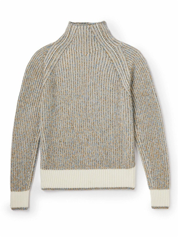 Photo: Loro Piana - Snow Wander Ribbed Cashmere and Silk-Blend Mock-Neck Sweater - Neutrals
