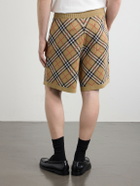 Burberry - Straight-Leg Knitted Checked Cotton-Blend Shorts - Neutrals