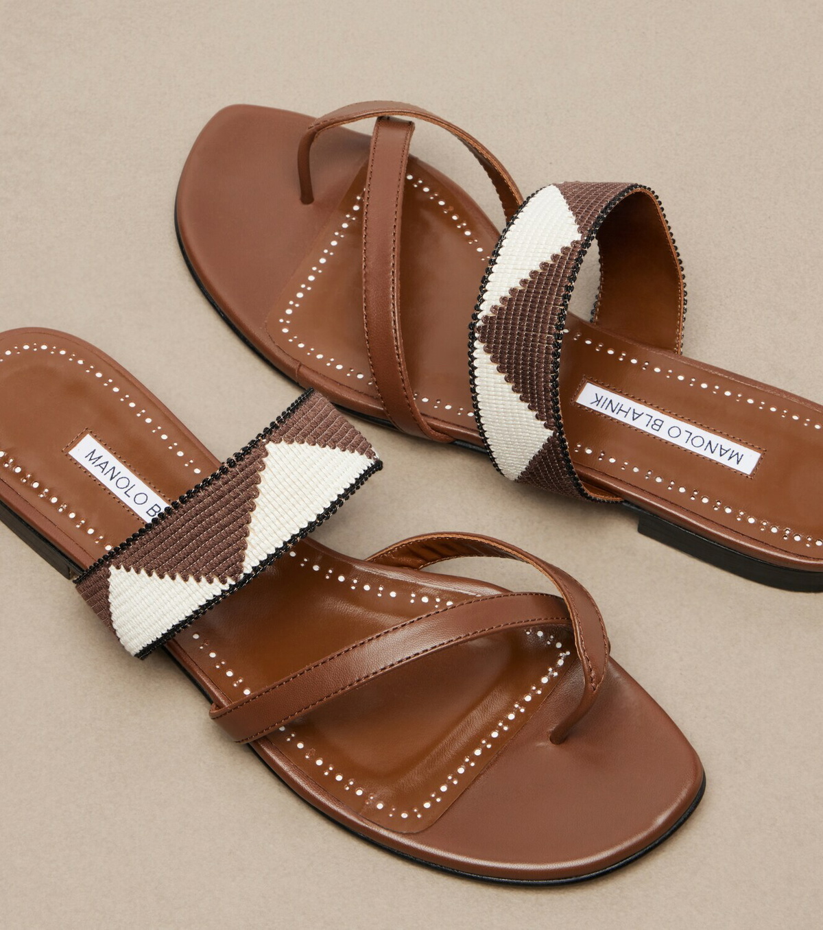 Manolo Blahnik Susastra cotton-trimmed leather sandals