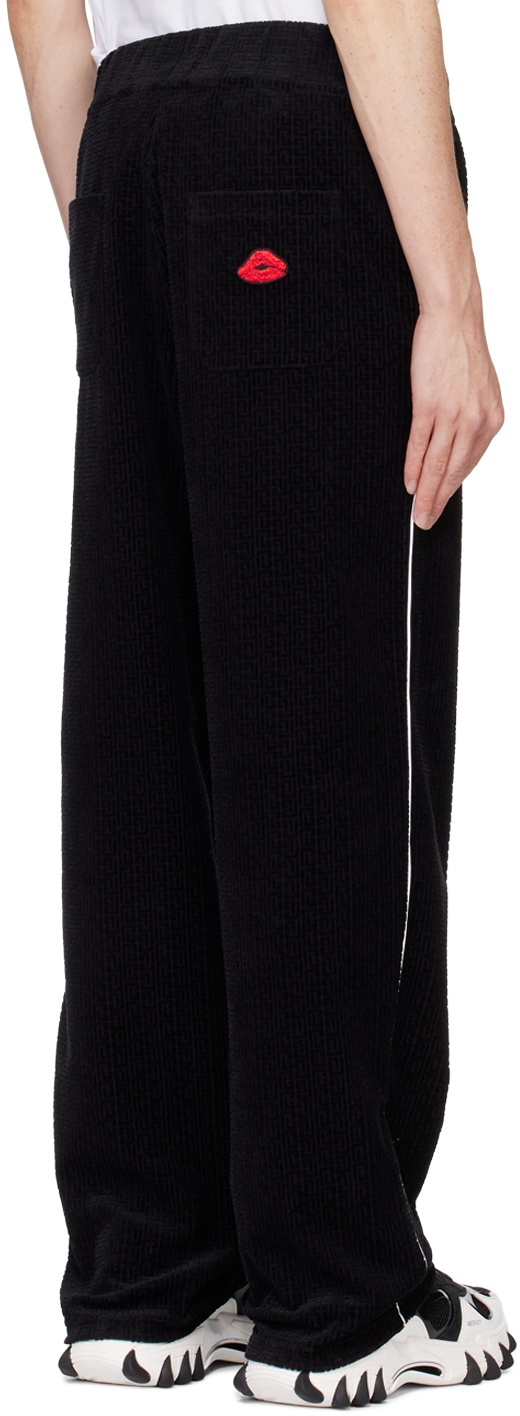 Balmain Black Velvet Monogram Kiss Jersey Sweatpants