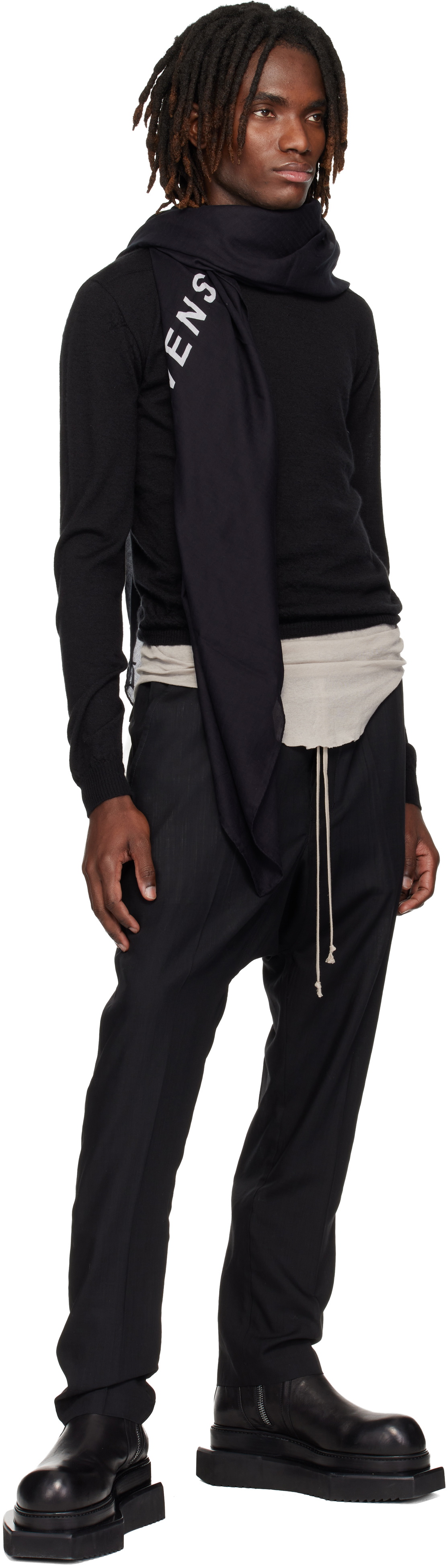 Rick Owens Black Temple Printed Cot Scarf