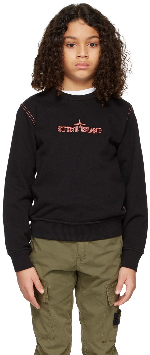 Boys black cheap stone island sweatshirt