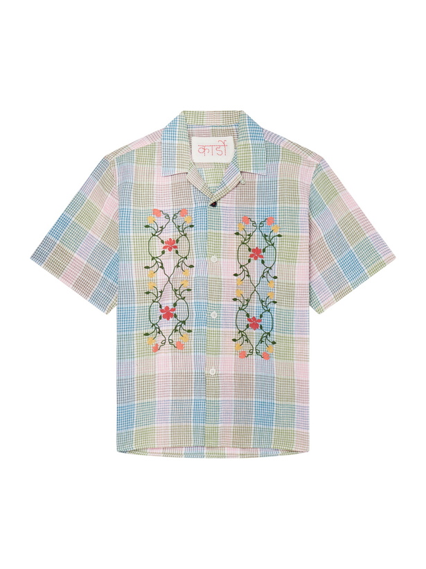 Photo: Kardo - Ronen Camp-Collar Floral-Embroidered Checked Cotton and Linen-Blend Shirt - Multi