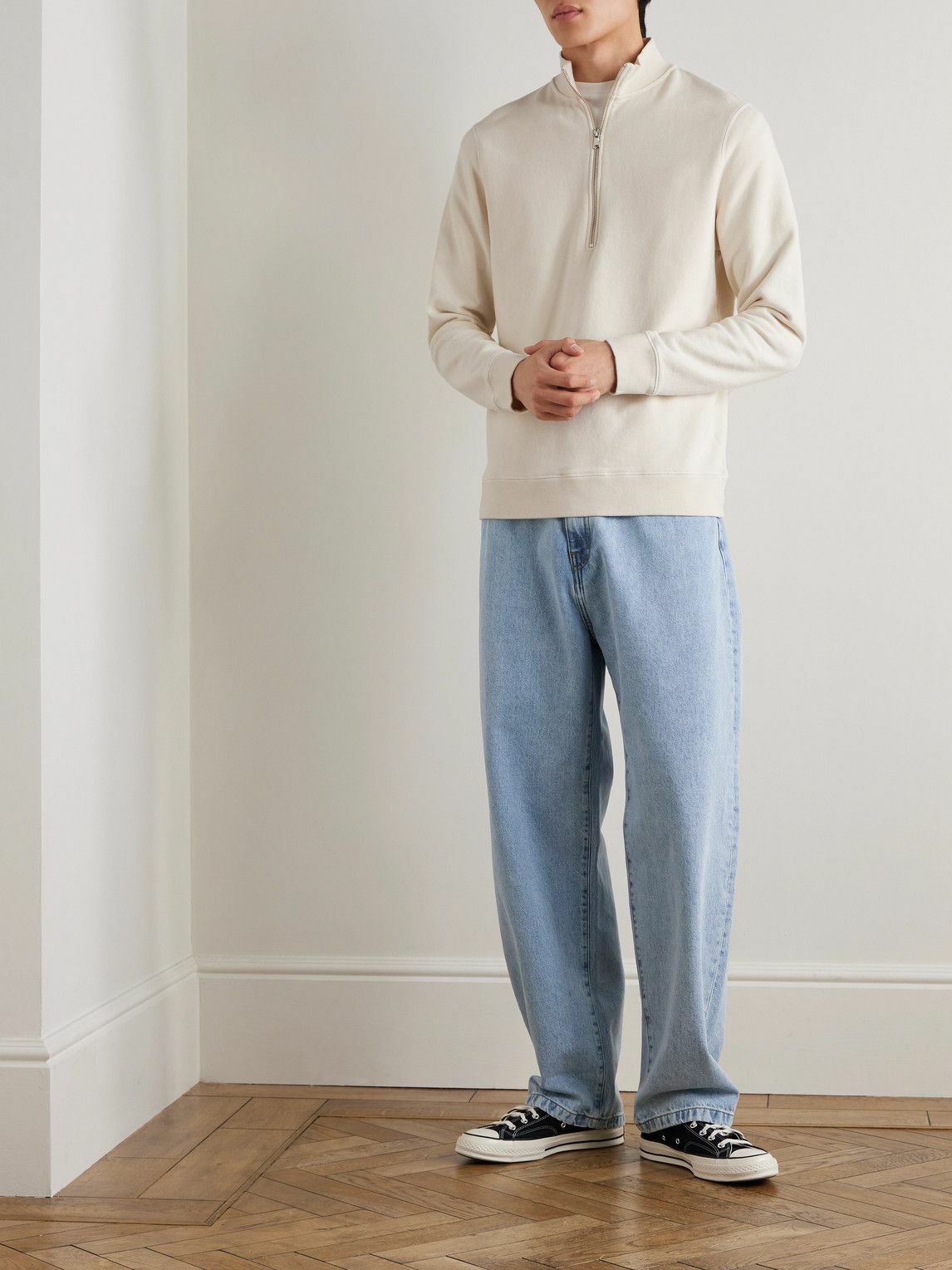 Sunspel - Cotton-Jersey Half-Zip Sweatshirt - Neutrals