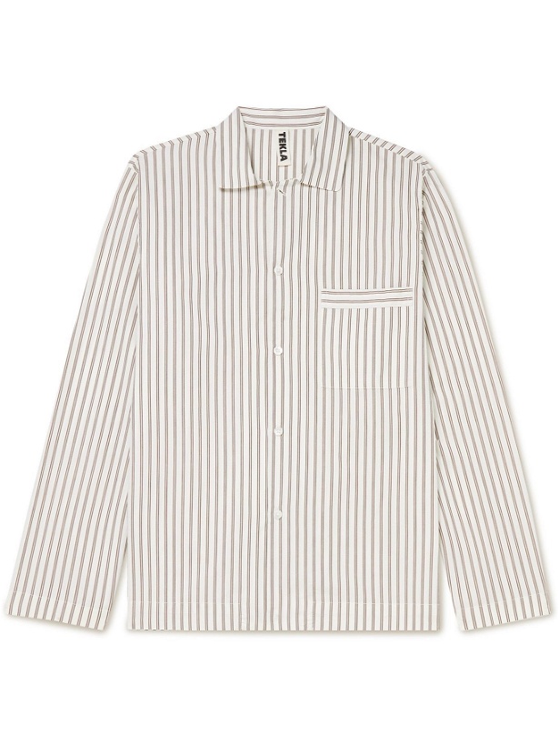 Photo: TEKLA - Camp-Collar Striped Organic Cotton-Poplin Pyjama Shirt - Neutrals