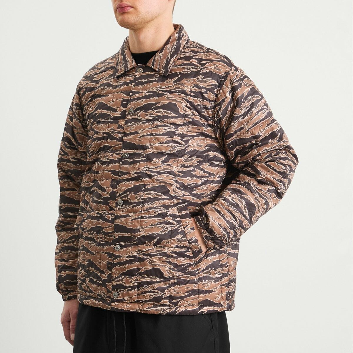 Taion Men's Down Coach Jacket in Black/Gold Tiger Camo