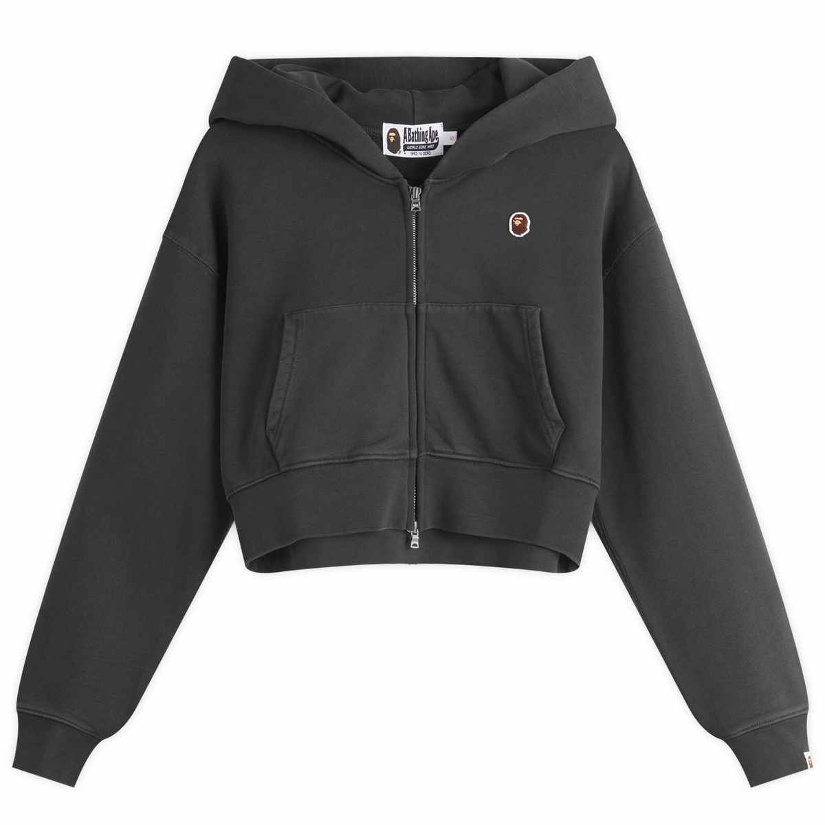 A Bathing Ape Women's Pigment Dyed One Point Crop Zip Hoodie in Black