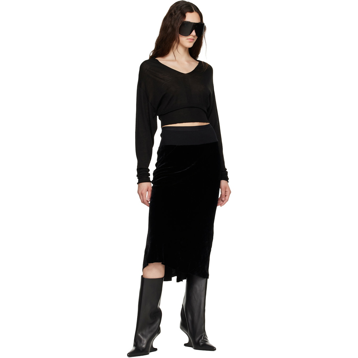 Rick Owens Black Tower Knee Bias Midi Skirt