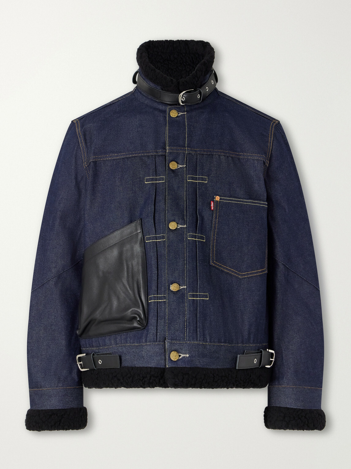 Sacai - Levi's Plush and Leather-Trimmed Denim Jacket - Blue