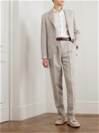 Brunello Cucinelli - Straight-Leg Pleated Striped Linen and Wool-Blend Trousers - Neutrals