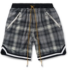 Rhude - Webbing-Trimmed Checked Cotton Drawstring Shorts - Gray