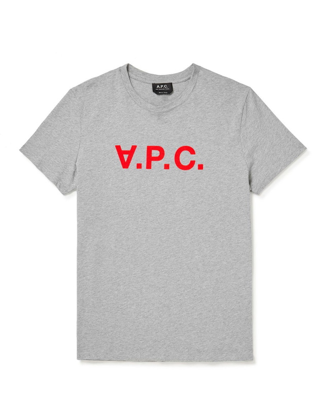 Photo: A.P.C. - Logo-Flocked Cotton-Jersey T-Shirt - Gray