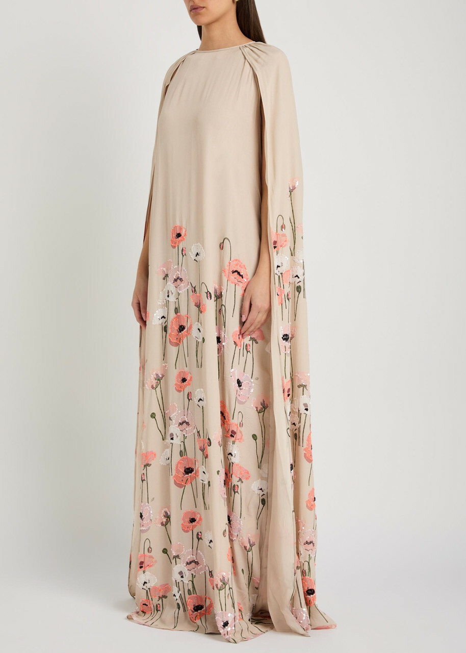 Bernadette Minnie Cape-effect Crepe Maxi Dress Beige