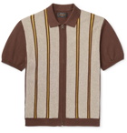 Beams Plus - Slim-Fit Striped Cotton and Linen-Blend Zip-Up Polo Shirt - Brown