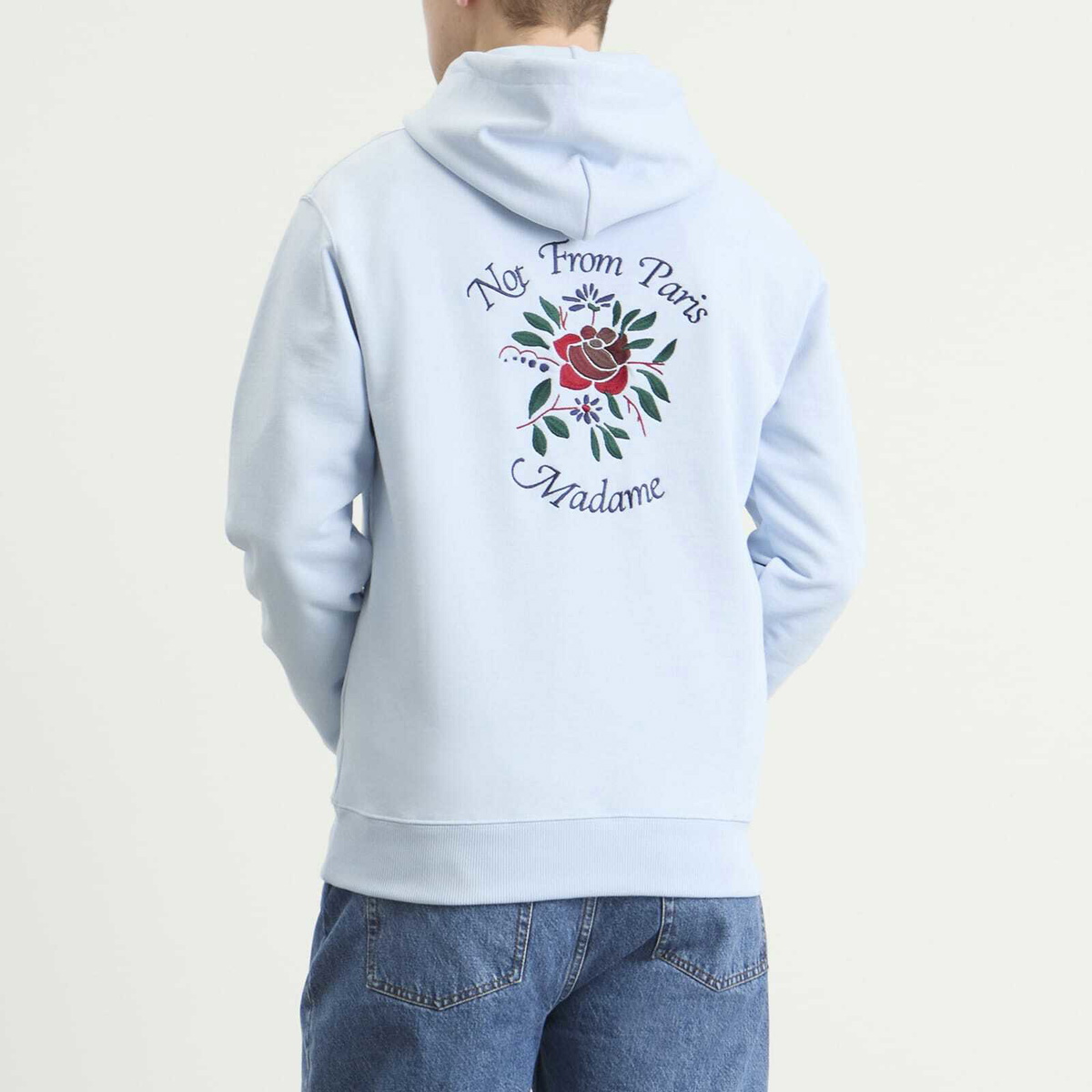 Drôle de Monsieur Men's Rose Slogan Hoodie in Light Blue
