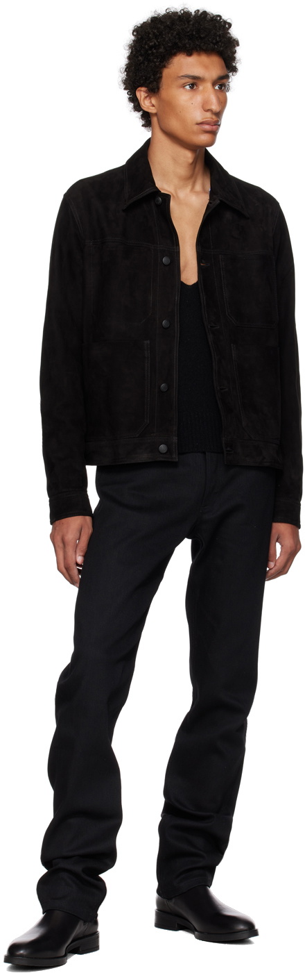Paul Smith Black Button Trucker Leather Jacket Paul Smith