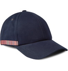 Paul Smith - Leather-Trimmed Striped Organic Cotton-Twill Baseball Cap - Blue