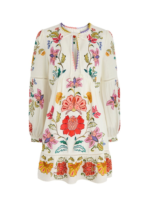 Photo: Farm Rio Floral Insects Printed Linen-blend Mini Dress White