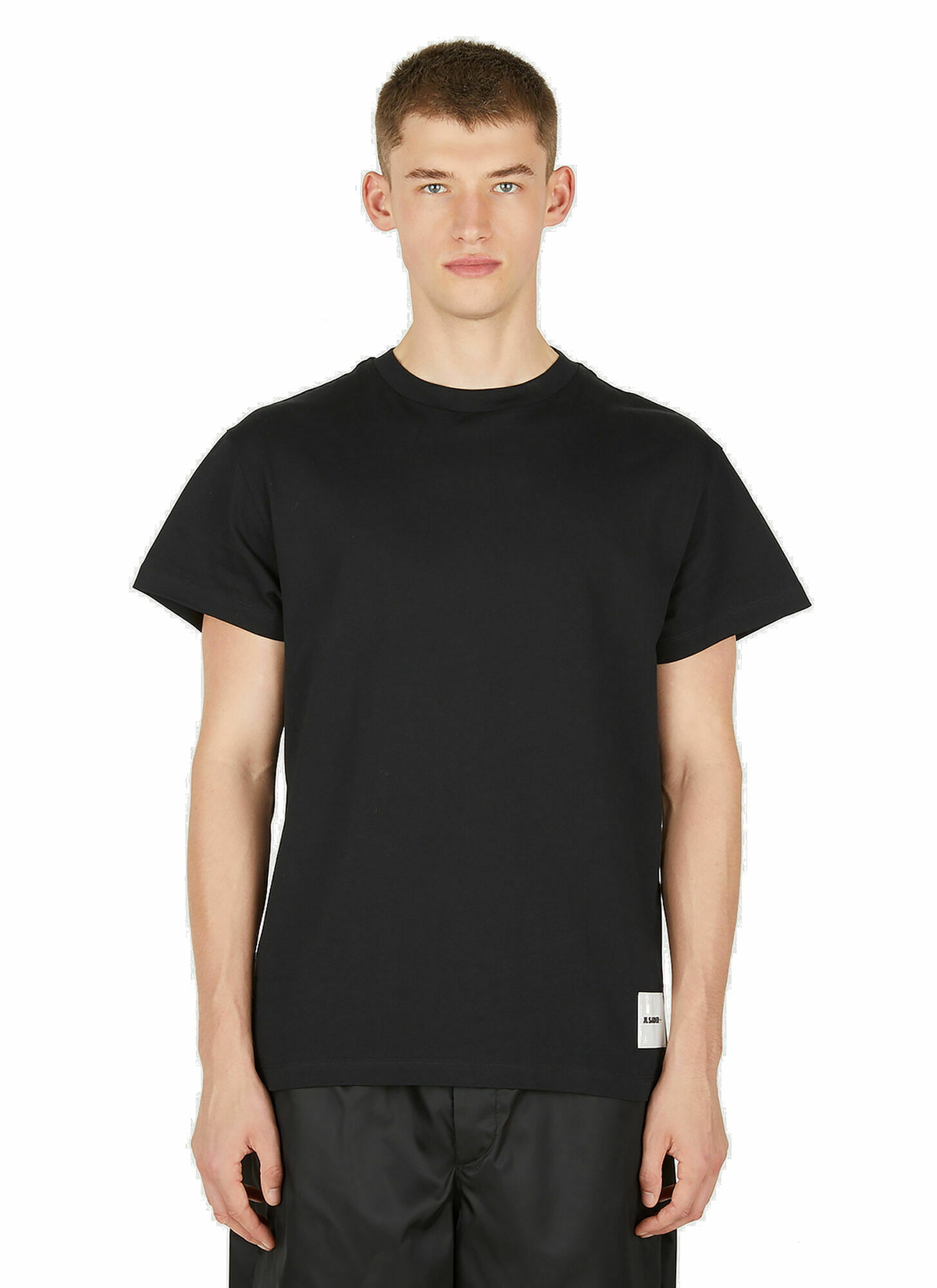 Set of Three Logo Print T-Shirts in Black Jil Sander+