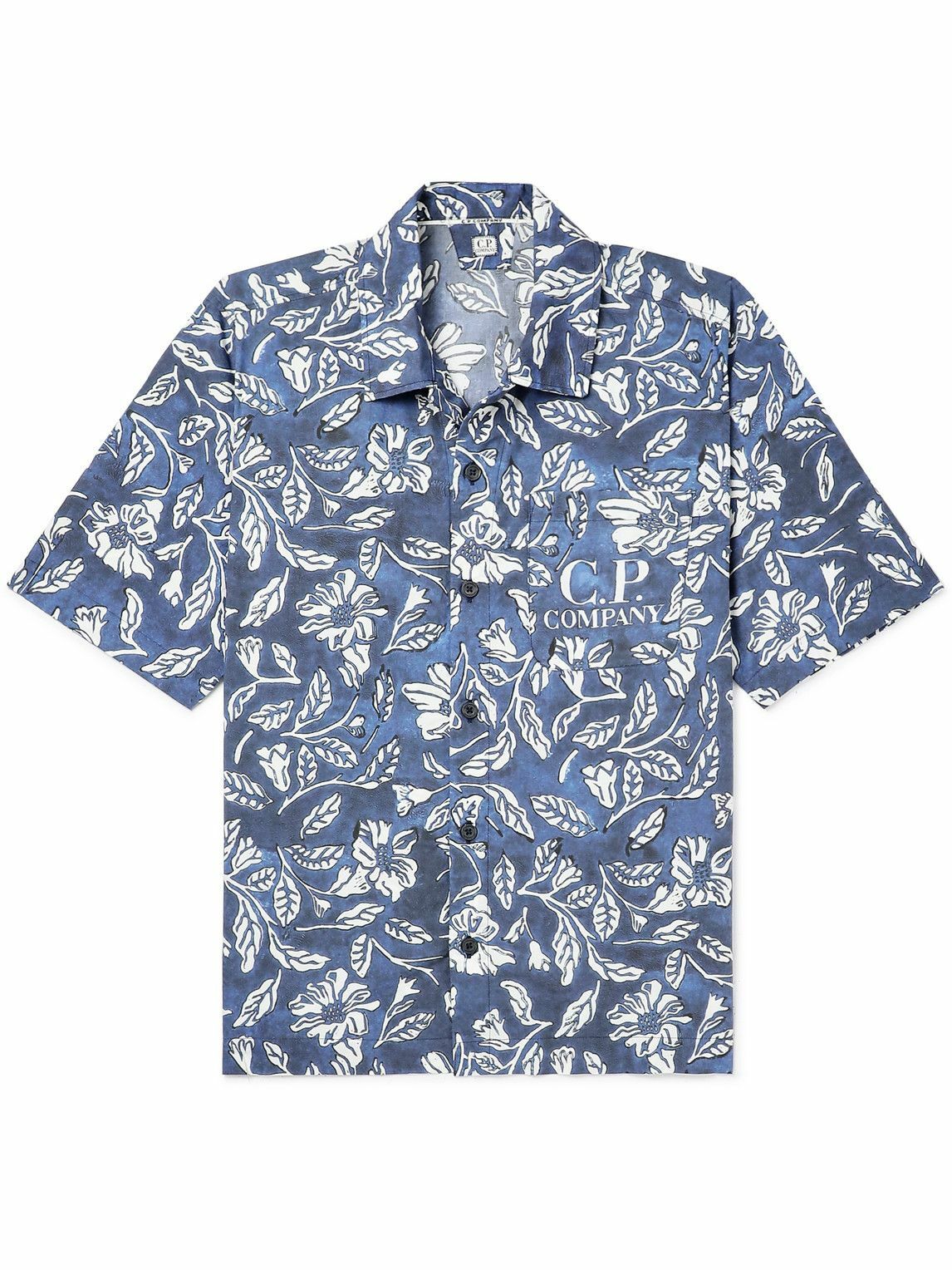 ★C.P. Company★ Floral Graphic Logo Short Sleeve T-Shirt Le C.P. Company - Floral-Print Cotton Shirt - Blue C.P. Company