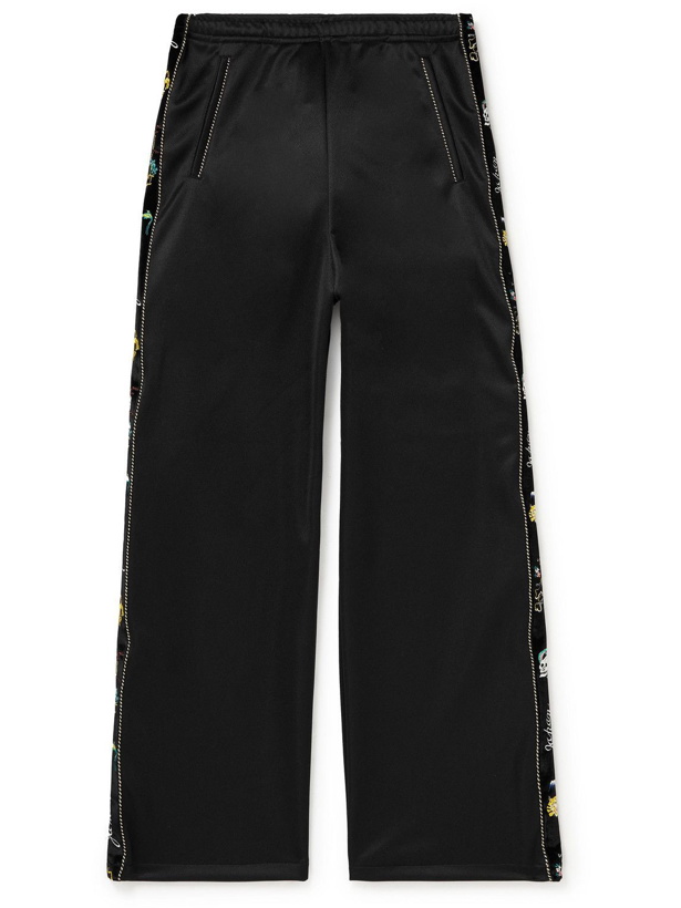 Photo: KAPITAL - Wide-Leg Embroidered Velvet-Trimmed Tech-Jersey Track Pants - Black